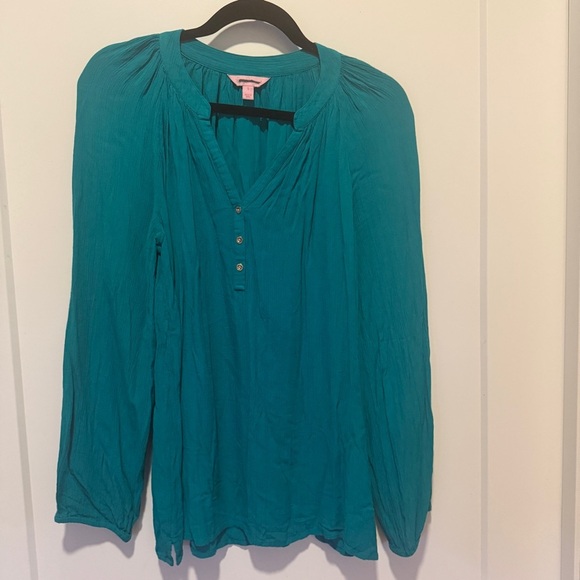Lilly Pulitzer Tops - Lilly Pulitzer Teal Long Sleeve Blouse – Size Small